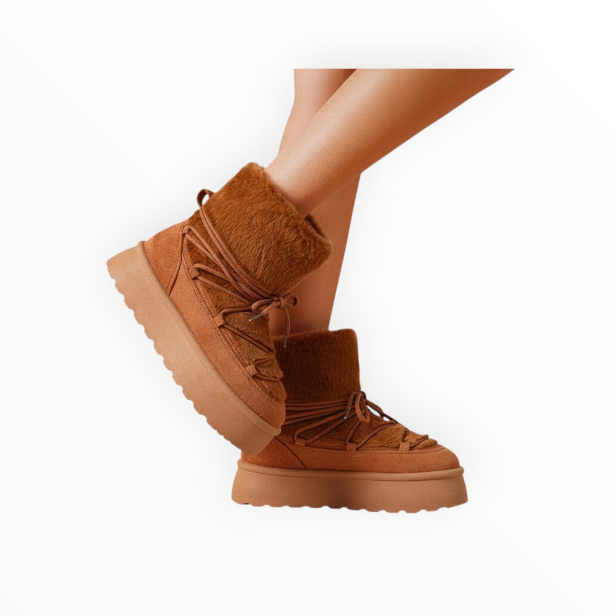 Bottines Plateforme Après-Ski Fausse Fourrure Lacets Croisés – LADY GLORY - Chaussure Femme - LADY GLORY