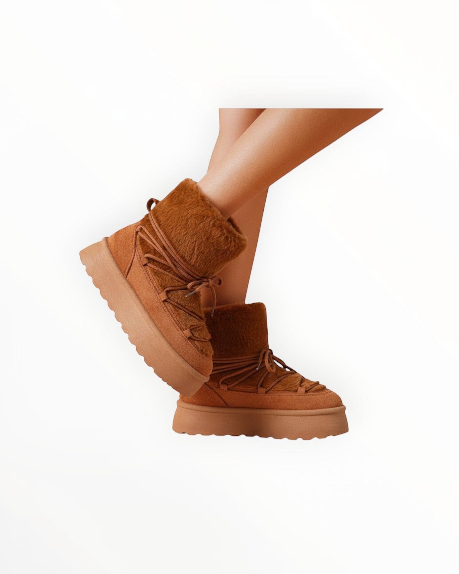 Bottines Plateforme Après-Ski Fausse Fourrure Lacets Croisés – LADY GLORY