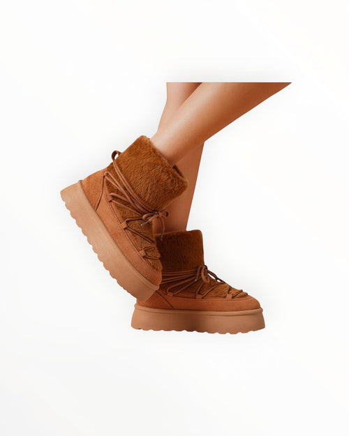 Bottines Plateforme Après-Ski Fausse Fourrure Lacets Croisés – LADY GLORY