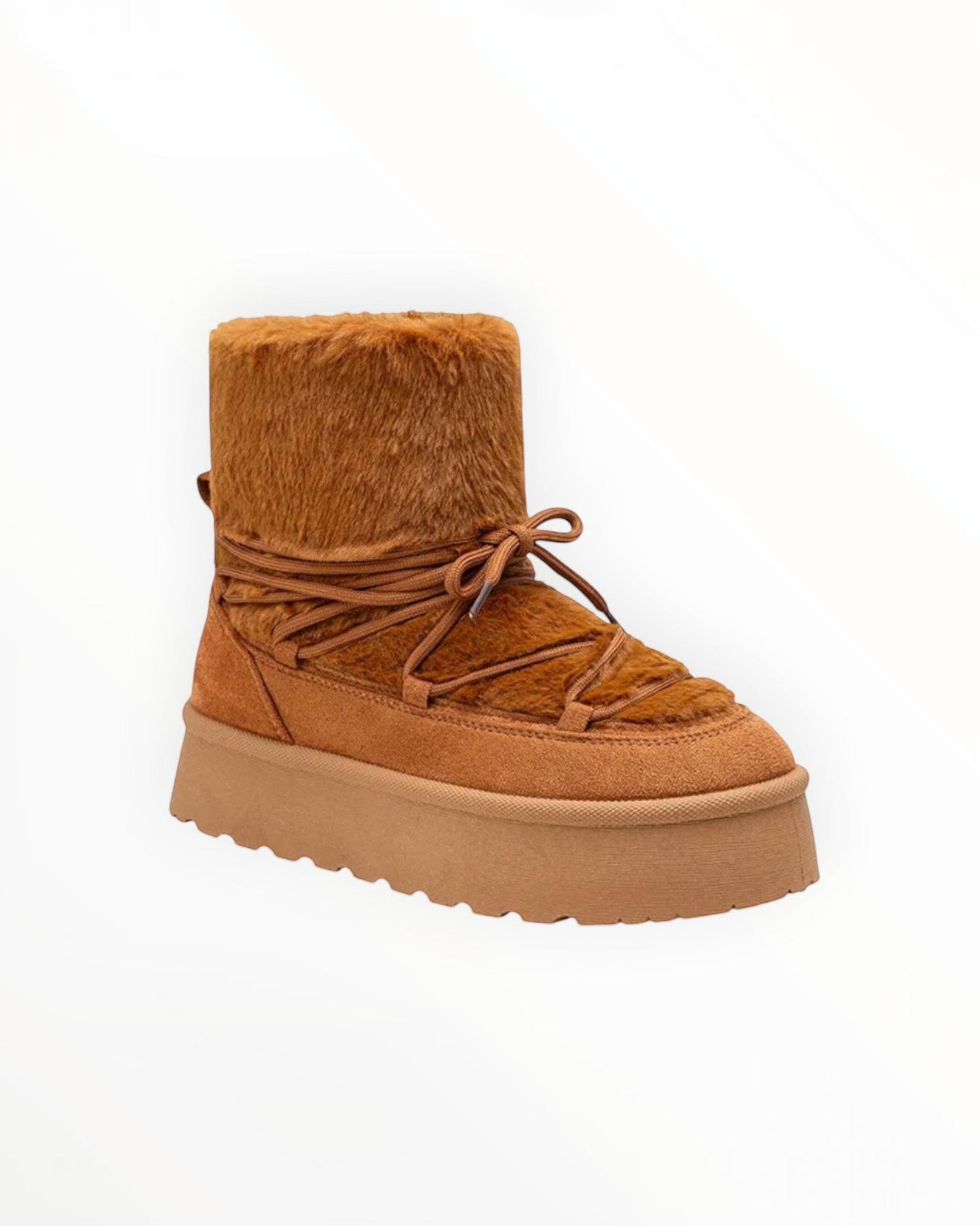 Bottines Plateforme Après-Ski Fausse Fourrure Lacets Croisés – LADY GLORY