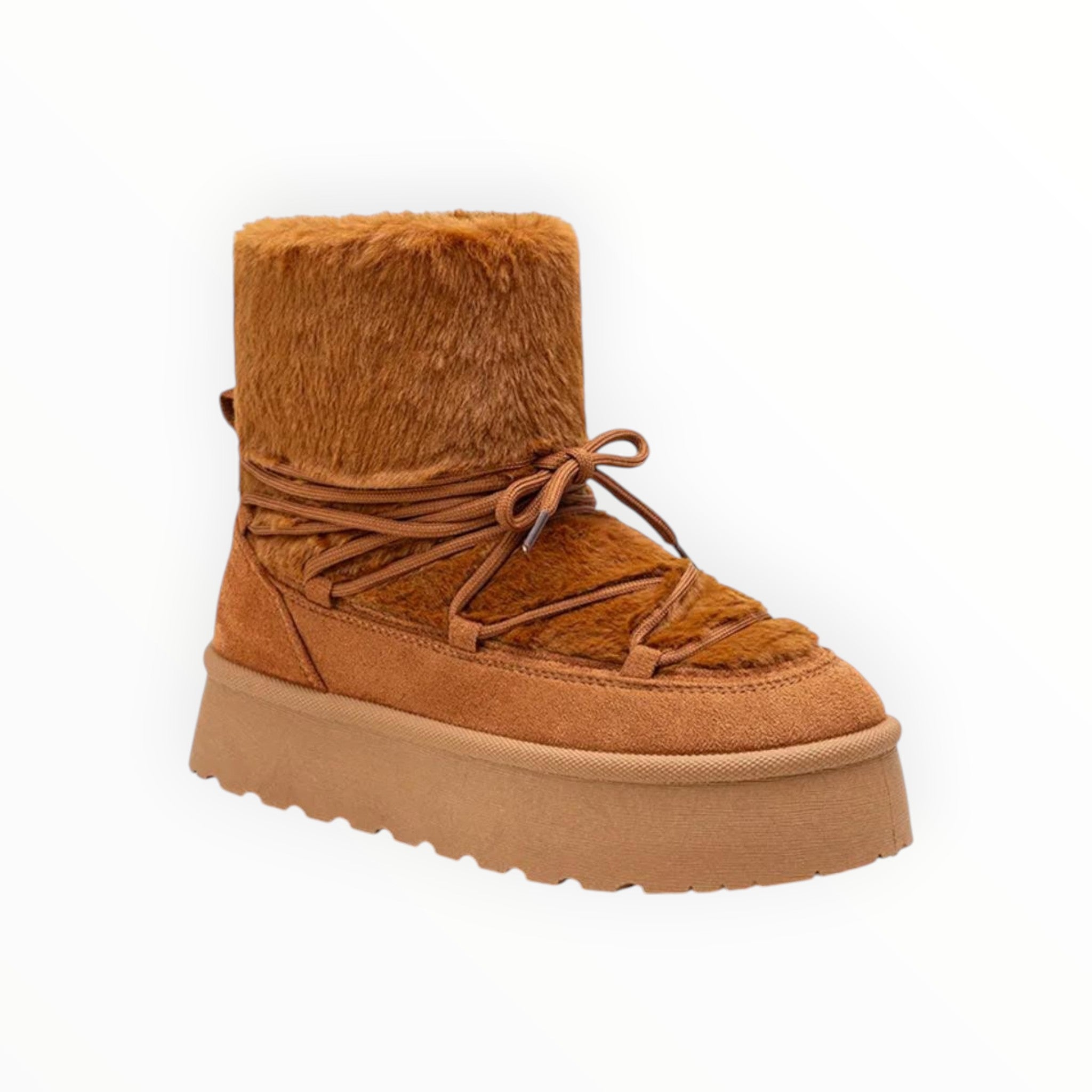 Bottines Plateforme Après-Ski Fausse Fourrure Lacets Croisés – LADY GLORY - Chaussure Femme - LADY GLORY