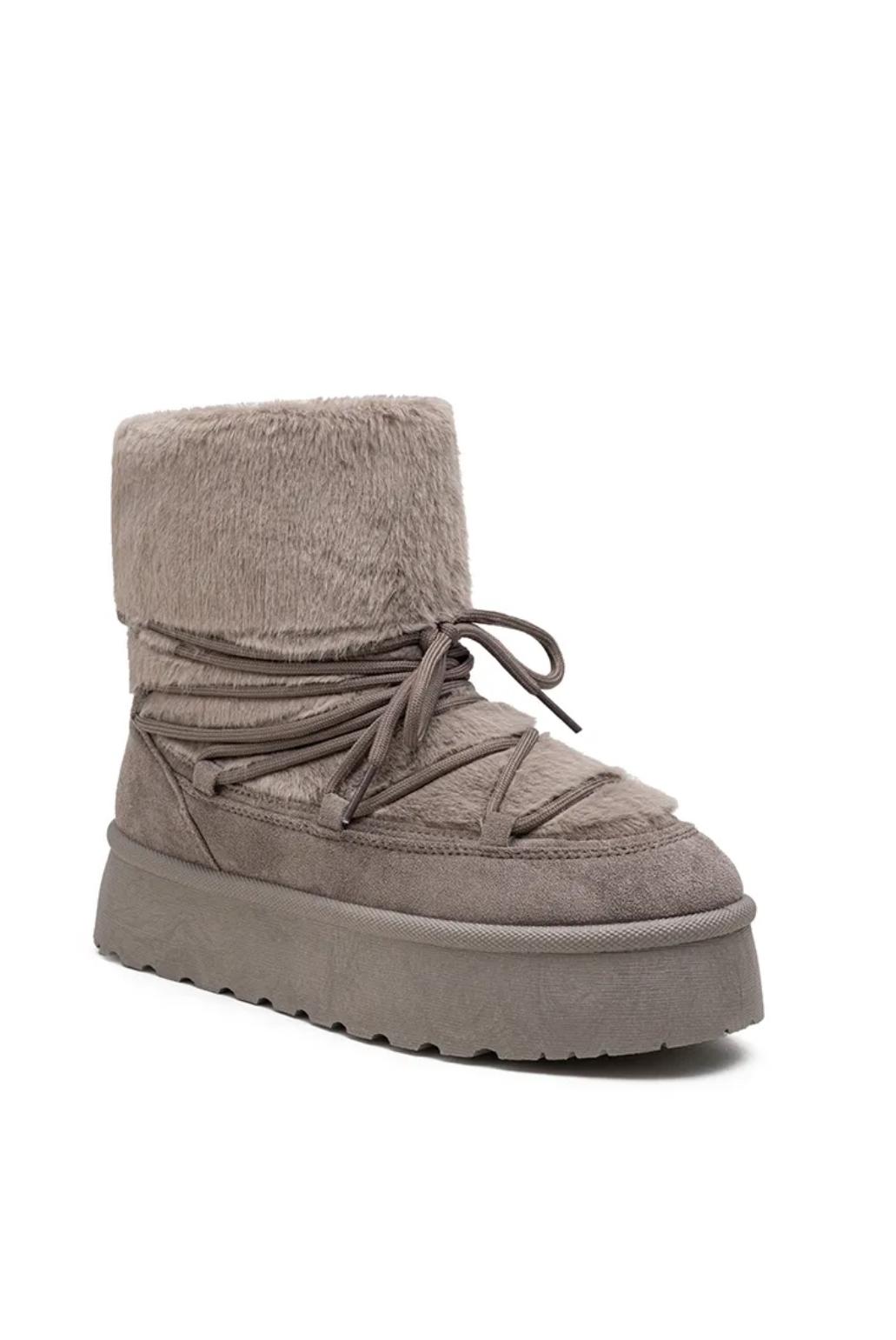 Bottines Plateforme Après-Ski Fausse Fourrure Lacets Croisés – LADY GLORY