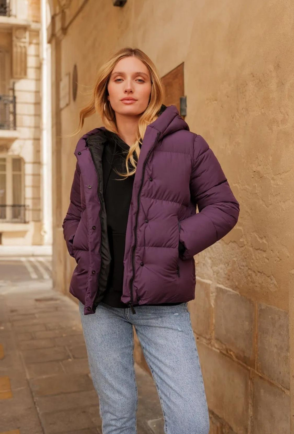 Doudoune courte capuche bord côtes Attrait Paris - Manteaux Femme - ATTRAIT PARIS