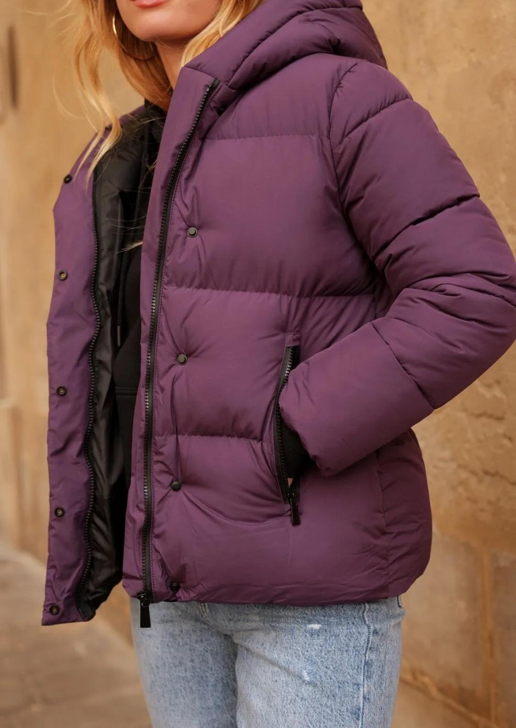 Doudoune courte capuche bord côtes Attrait Paris - Manteaux Femme - ATTRAIT PARIS