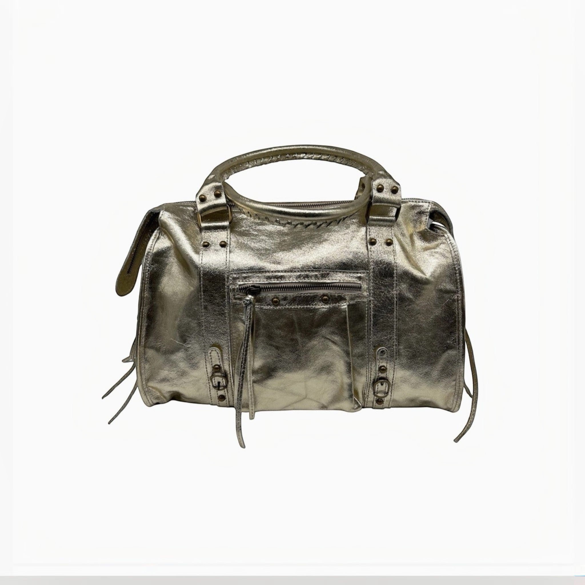 Sac à main Capucine Large LOUISA LEE en cuir irisé doré, fabrication italienne, idéal pour ordinateur portable.