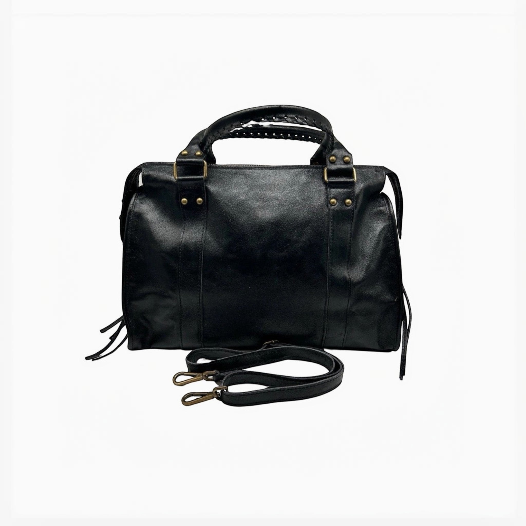 Sac à main noir en cuir irisé LOUISA LEE Capucine Large, fabrication italienne, idéal pour ordinateur portable.