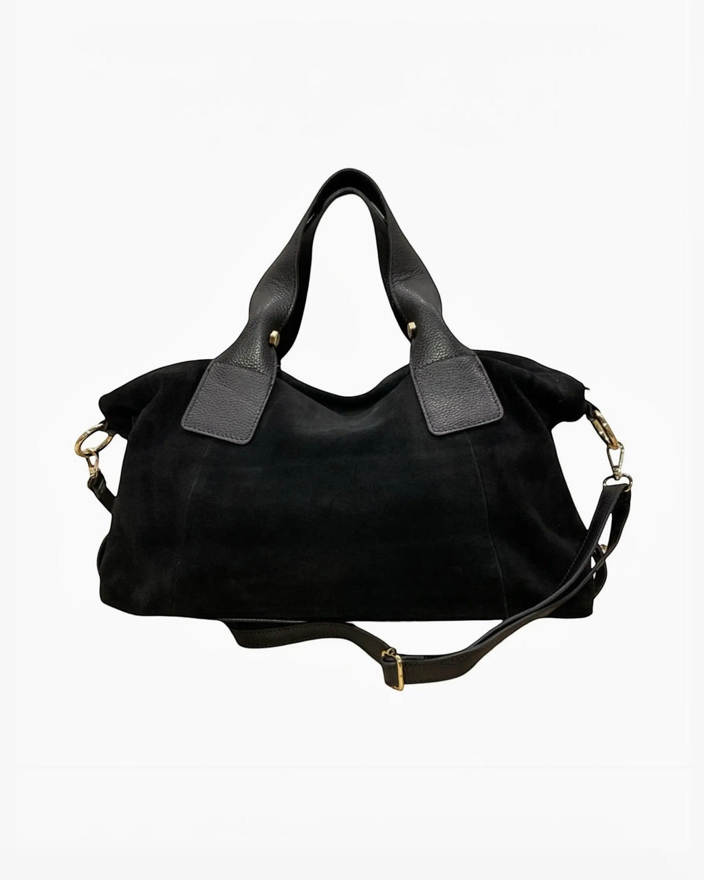 Sac à main Veolina LOUISA LEE en cuir suède noir, fabrication italienne, 41 cm de large.