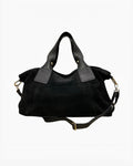 Sac à main Veolina LOUISA LEE en cuir suède noir, fabrication italienne, 41 cm de large.