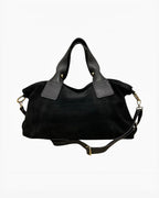 Sac à main Veolina LOUISA LEE en cuir suède noir, fabrication italienne, 41 cm de large.