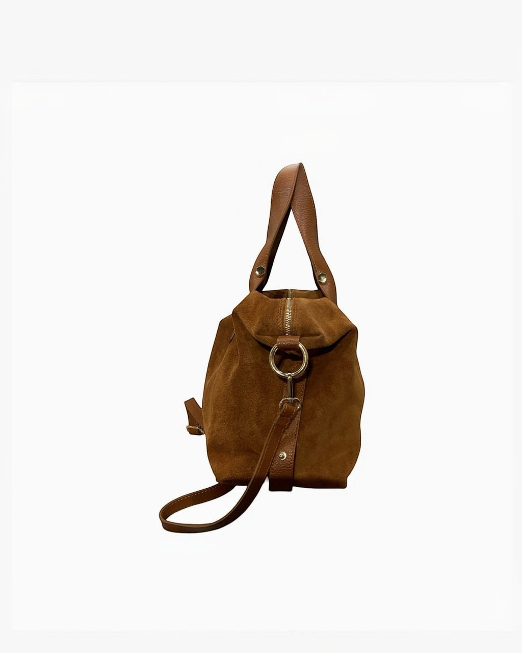 Sac à main marron en cuir suédé Veolina LOUISA LEE, fabrication italienne, 41 cm de large.