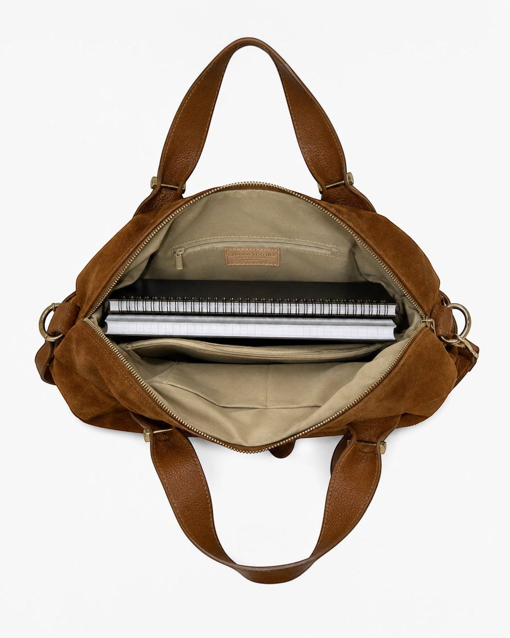Sac à main marron en cuir suédé Veolina LOUISA LEE, spacieux et structuré, idéal pour le travail ou les sorties.