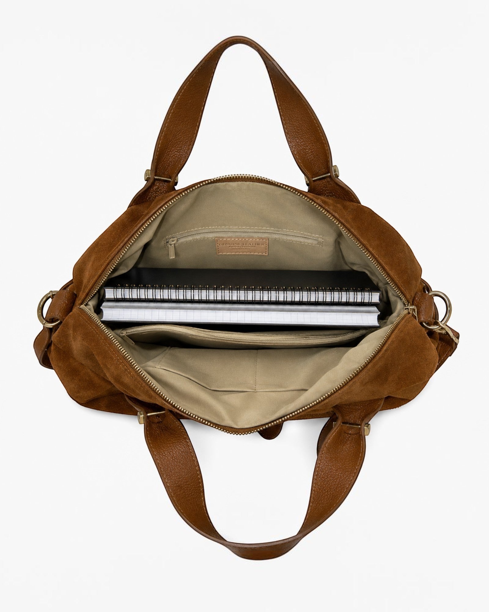 Sac à main marron en cuir suédé Veolina LOUISA LEE, spacieux et structuré, idéal pour le travail ou les sorties.