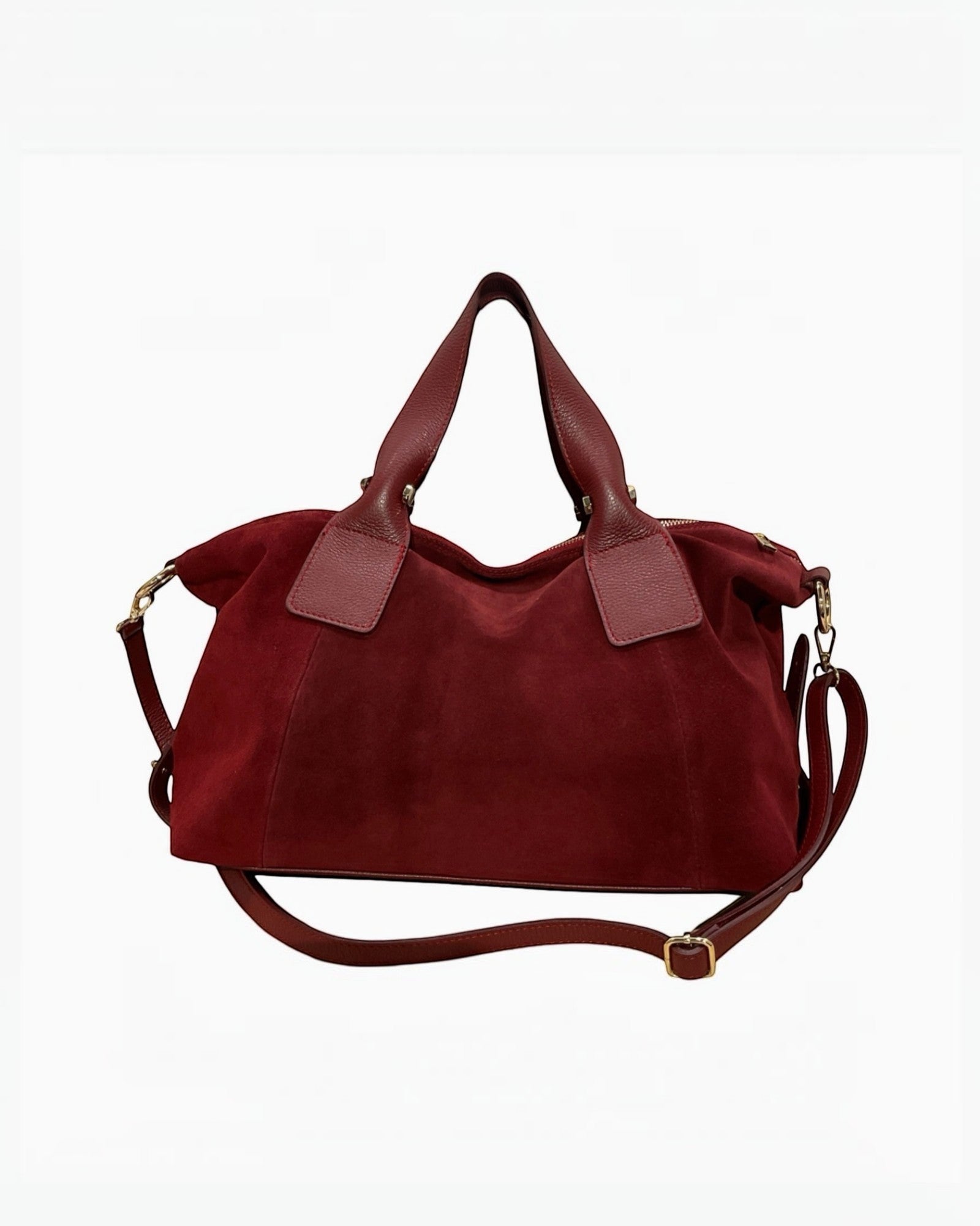 Sac à main Veolina LOUISA LEE en cuir suède bordeaux, fabrication italienne, 41 cm