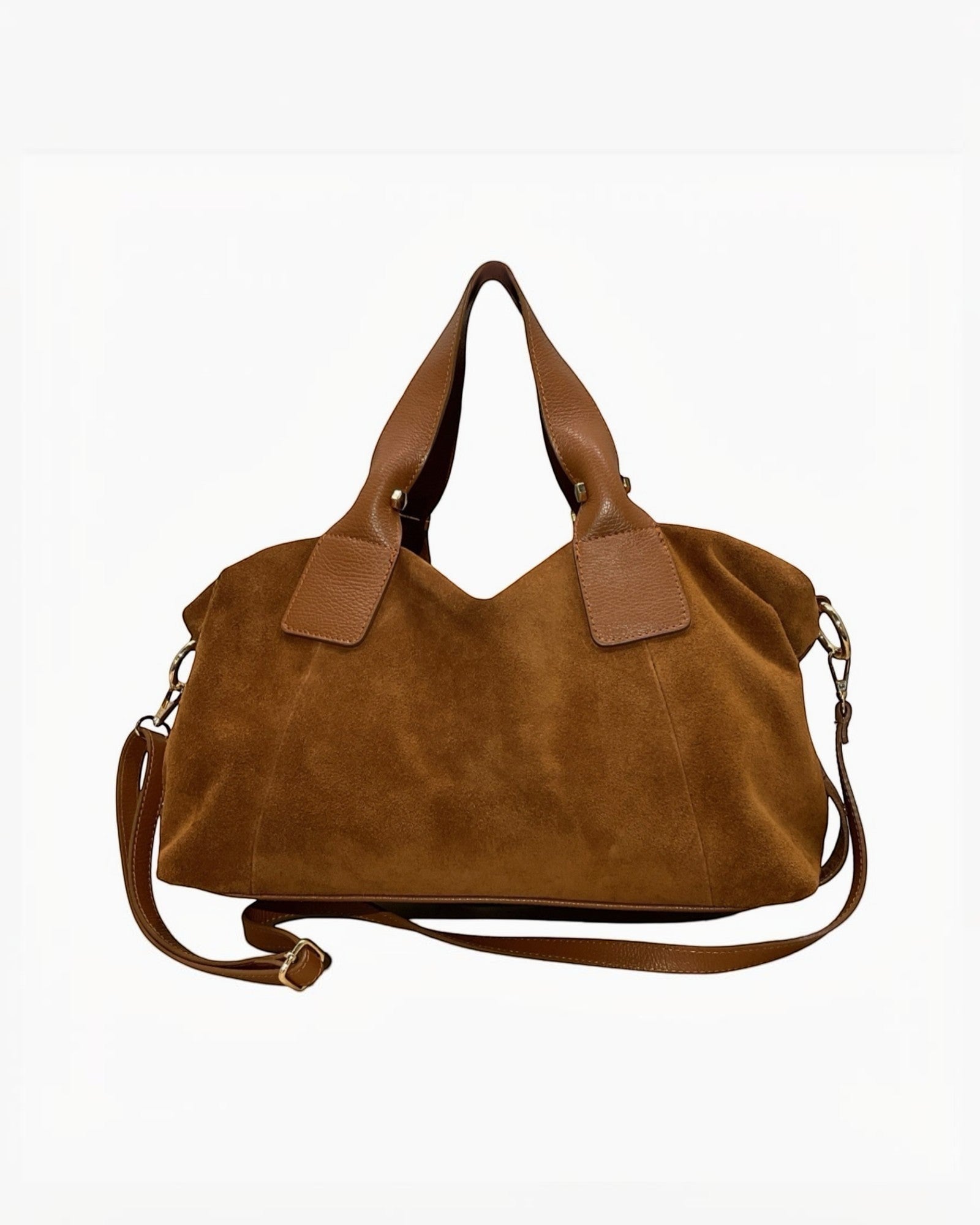 Sac à main Veolina LOUISA LEE en cuir suède marron, fabrication italienne, 41 cm.