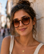 Lunettes de soleil ÉLINE L'ATELIER écaille de tortue marron dégradé, monture ronde, femme