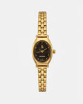 Montre  femme bracelet métal doré, cadran ovale noir, élégante et classique, résistante à l'eau.