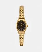 Montre  femme bracelet métal doré, cadran ovale noir, élégante et classique, résistante à l'eau.