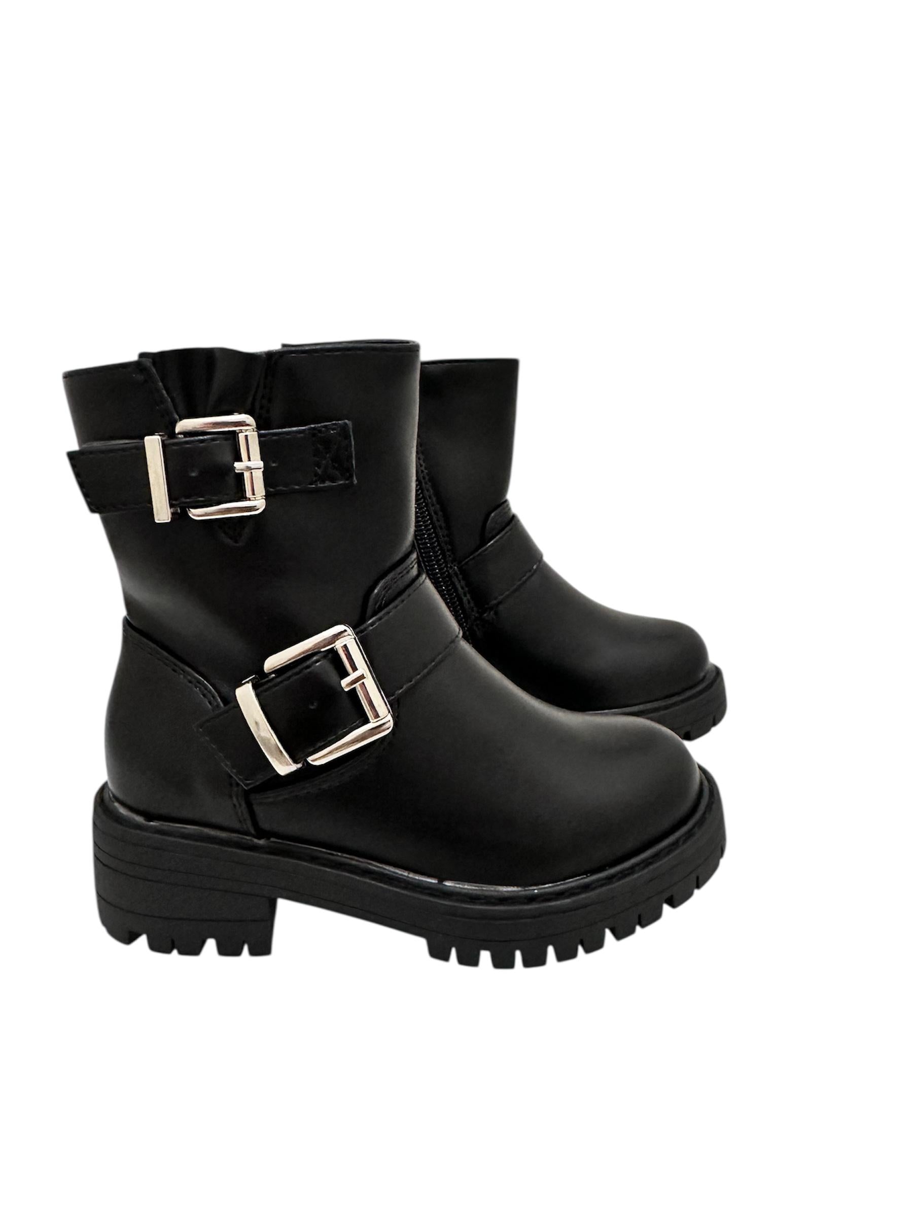 Bottines Enfant Simili Cuir Boucles Métalliques Semelle Crantée – KID'S POP