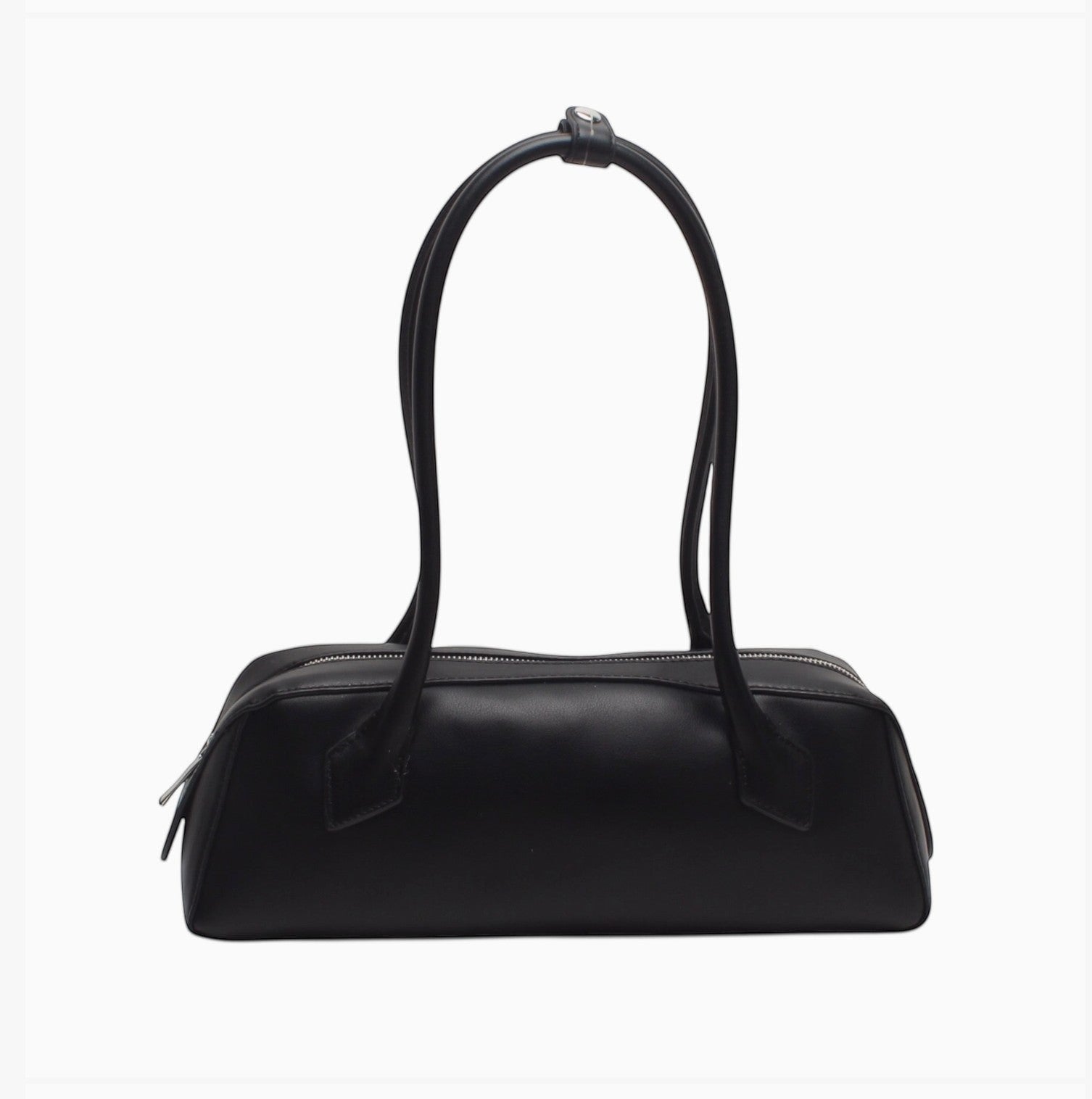 Sac baguette noir en cuir lisse BESTINI, porté épaule, fermeture zippée, style structuré et élégant.