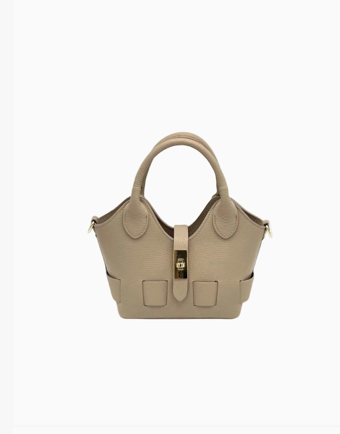 Petit sac bandoulière en cuir beige SUIE VALENTINI, fabriqué main en Italie avec fermoir doré élégant.