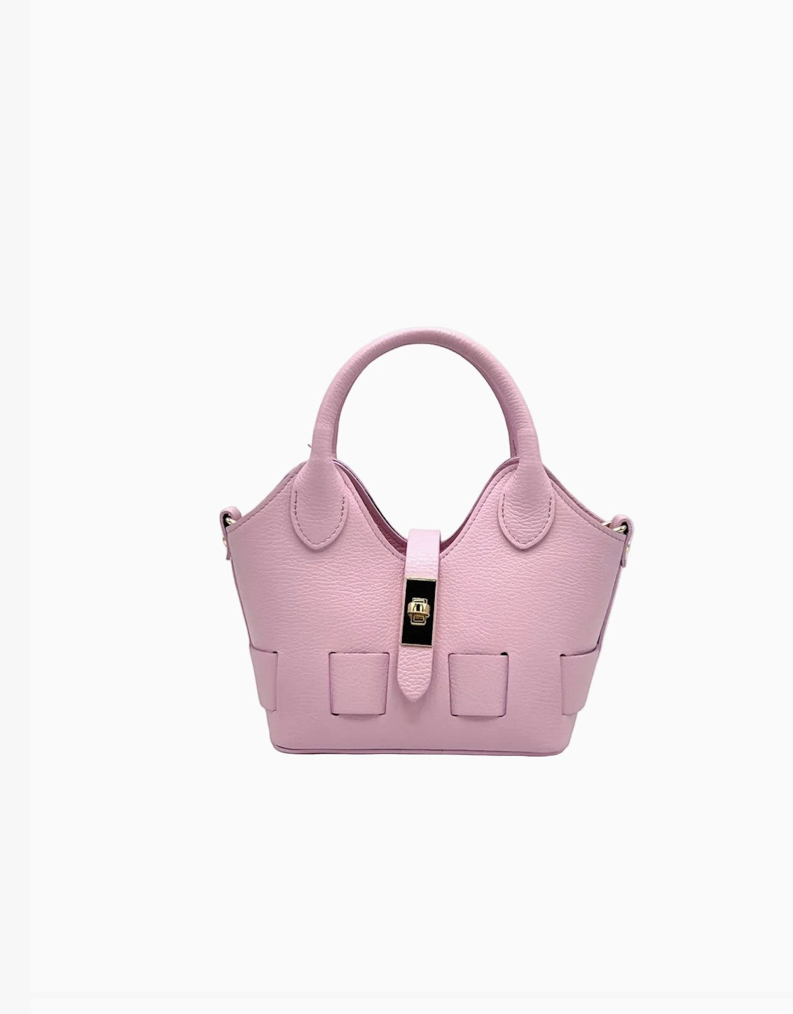 Sac bandoulière SUIE VALENTINI en cuir rose, petit modèle élégant fabriqué à la main en Italie.