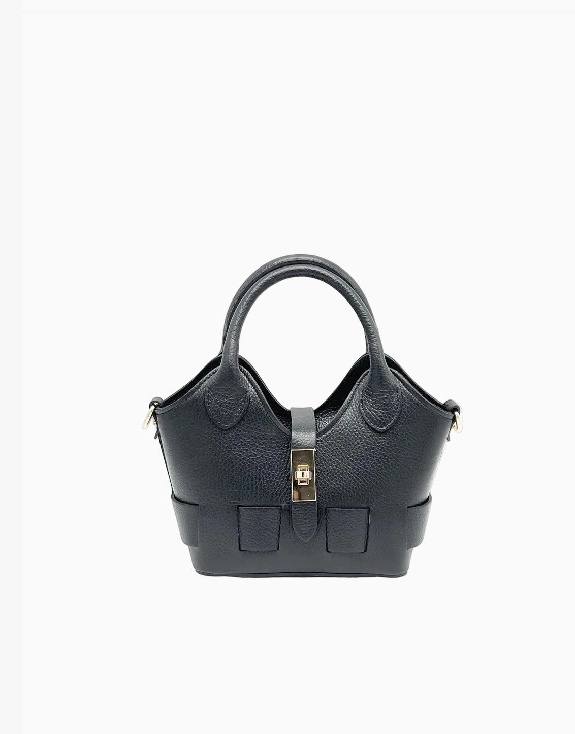 Petit sac bandoulière noir en cuir véritable SUIE VALENTINI, fabriqué à la main en Italie, vendu par BROCK.