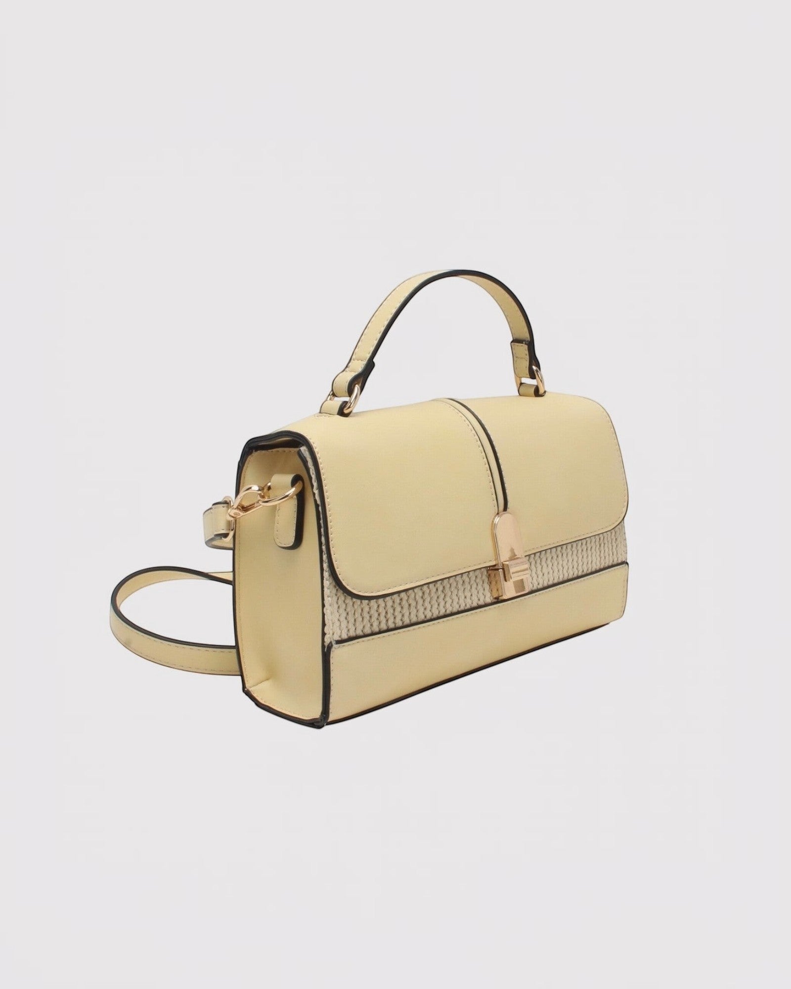 Sac bandoulière jaune pâle BESTINI bi-matière avec fermoir à pression et anse.