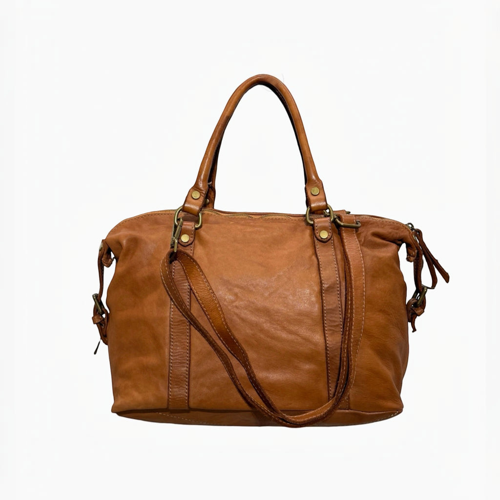 Grand cabas Margot LOUISA LEE en cuir de vachette washed marron, fabriqué en Italie, vendu par