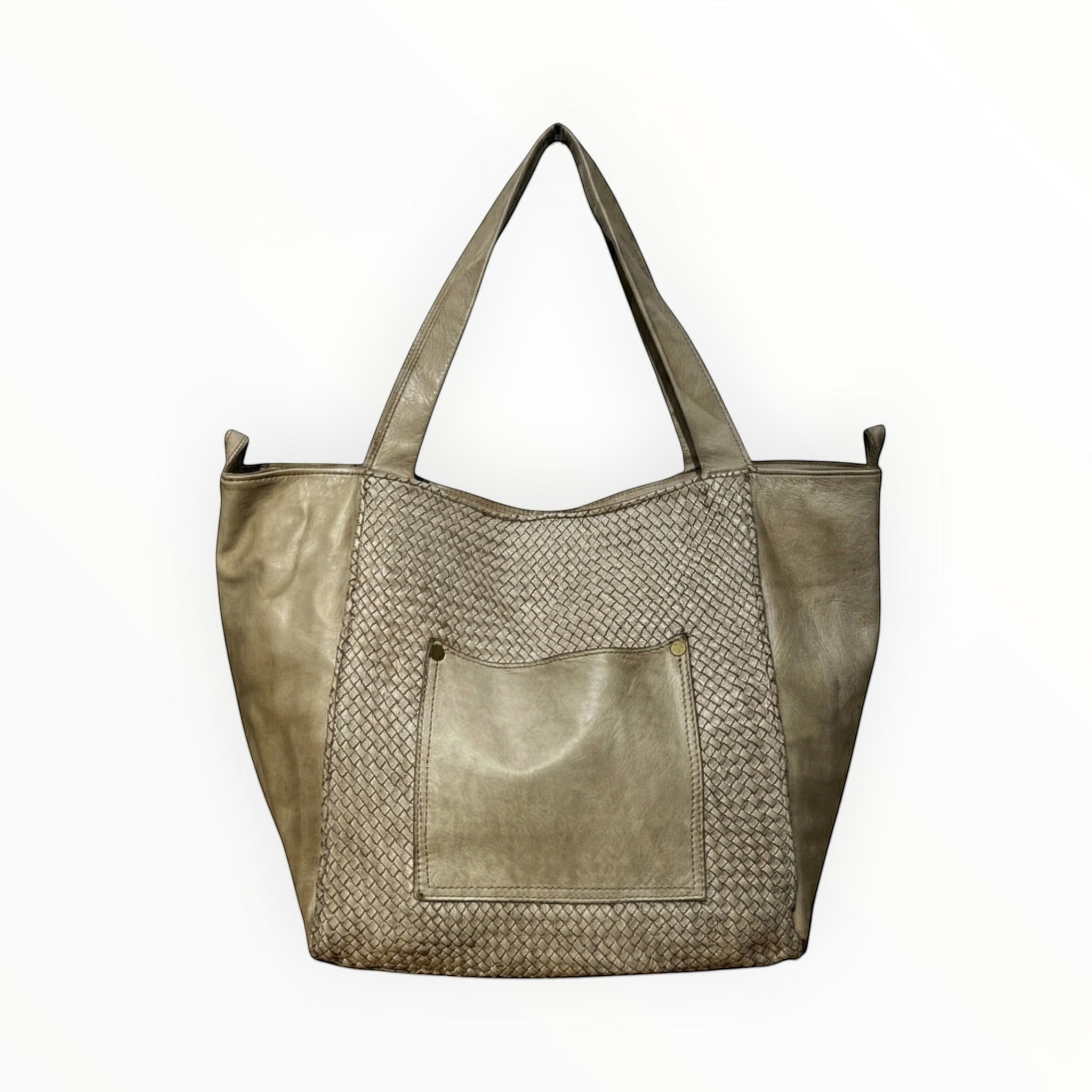 Sac cabas  Mariana par LOUISA LEE en cuir de vachette tressé washed beige avec poche frontale