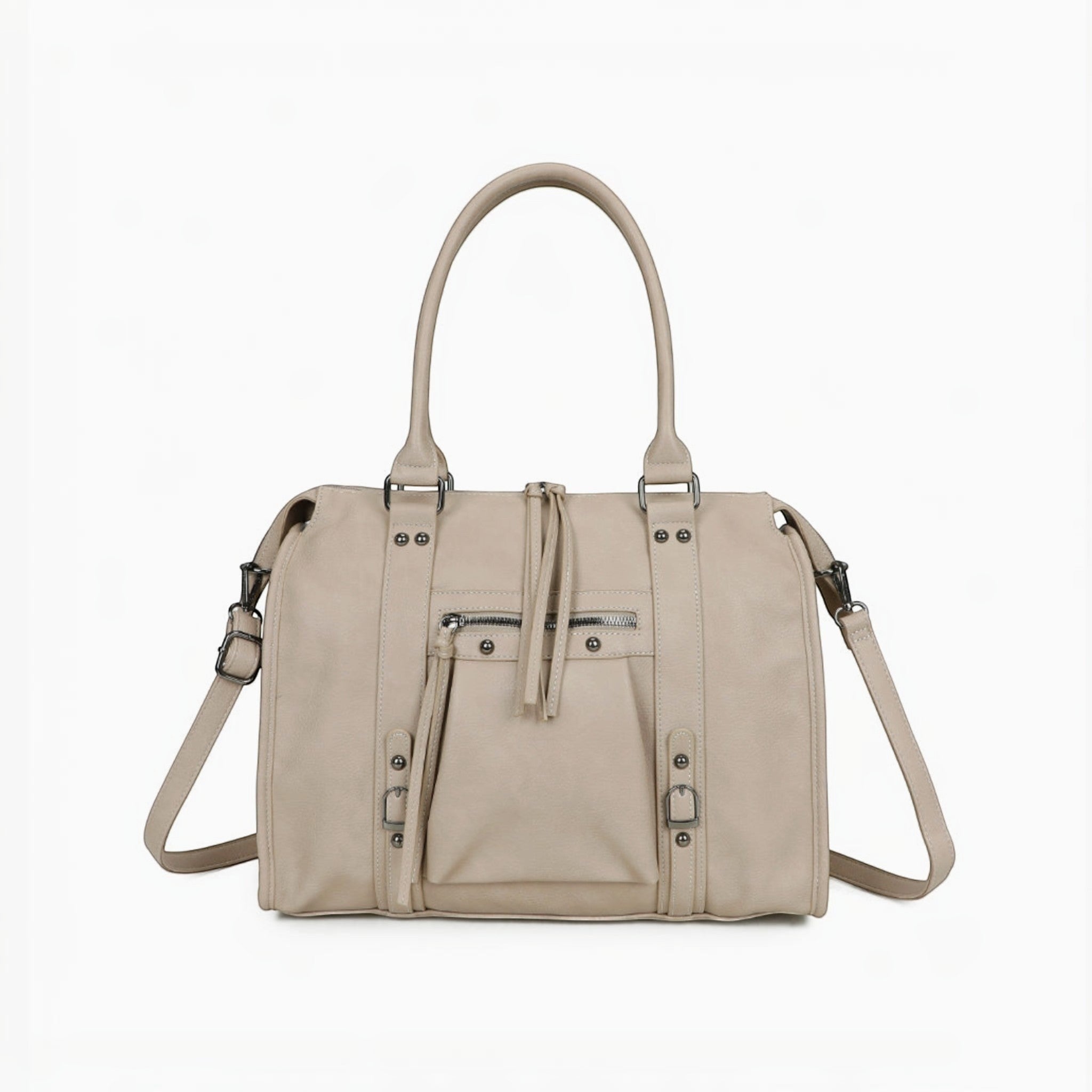 Grand sac cabas beige GALLANTRY en simili cuir mat avec anses, bandoulière et détails décoratifs chez
