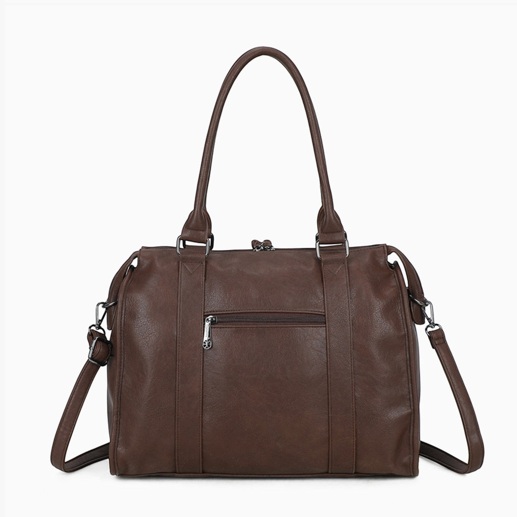 Sac cabas marronGALLANTRY en simili cuir texturé mat avec anses épaule, bandoulière et finitions dorées.