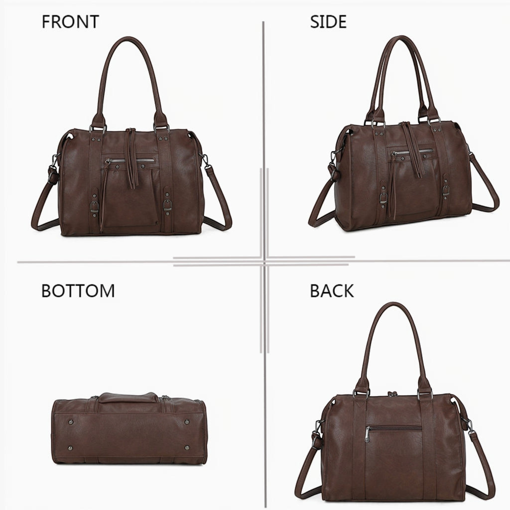Sac cabas marron  GALLANTRY en simili cuir mat avec anses, bandoulière et détails zippés fonctionnels.