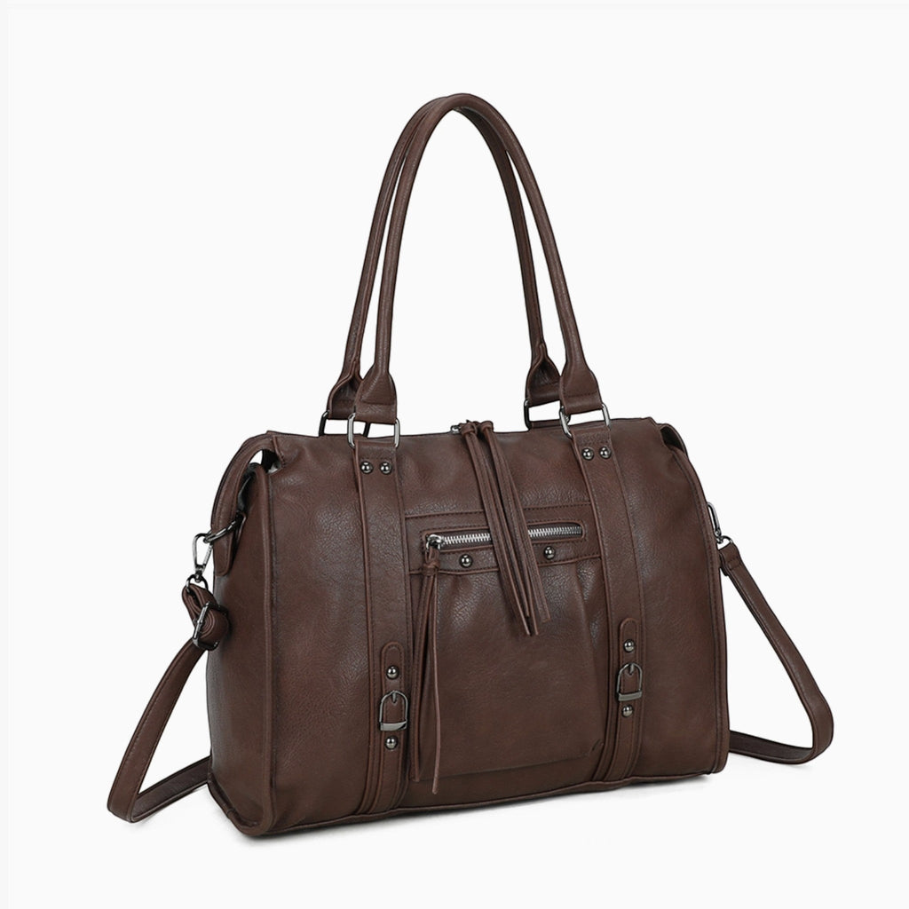 Grand sac cabas marron GALLANTRY en simili cuir mat avec anses, bandoulière et détails métalliques élégants.