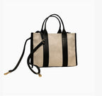 Sac cabas BROCK LOUISA LEE en toile de lin beige et cuir de vachette noir, fabriqué à la main en Italie.