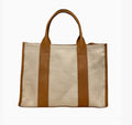 Sac cabas LOUISA LEE en toile de lin beige et cuir de vachette marron, fabriqué à la main en Italie.