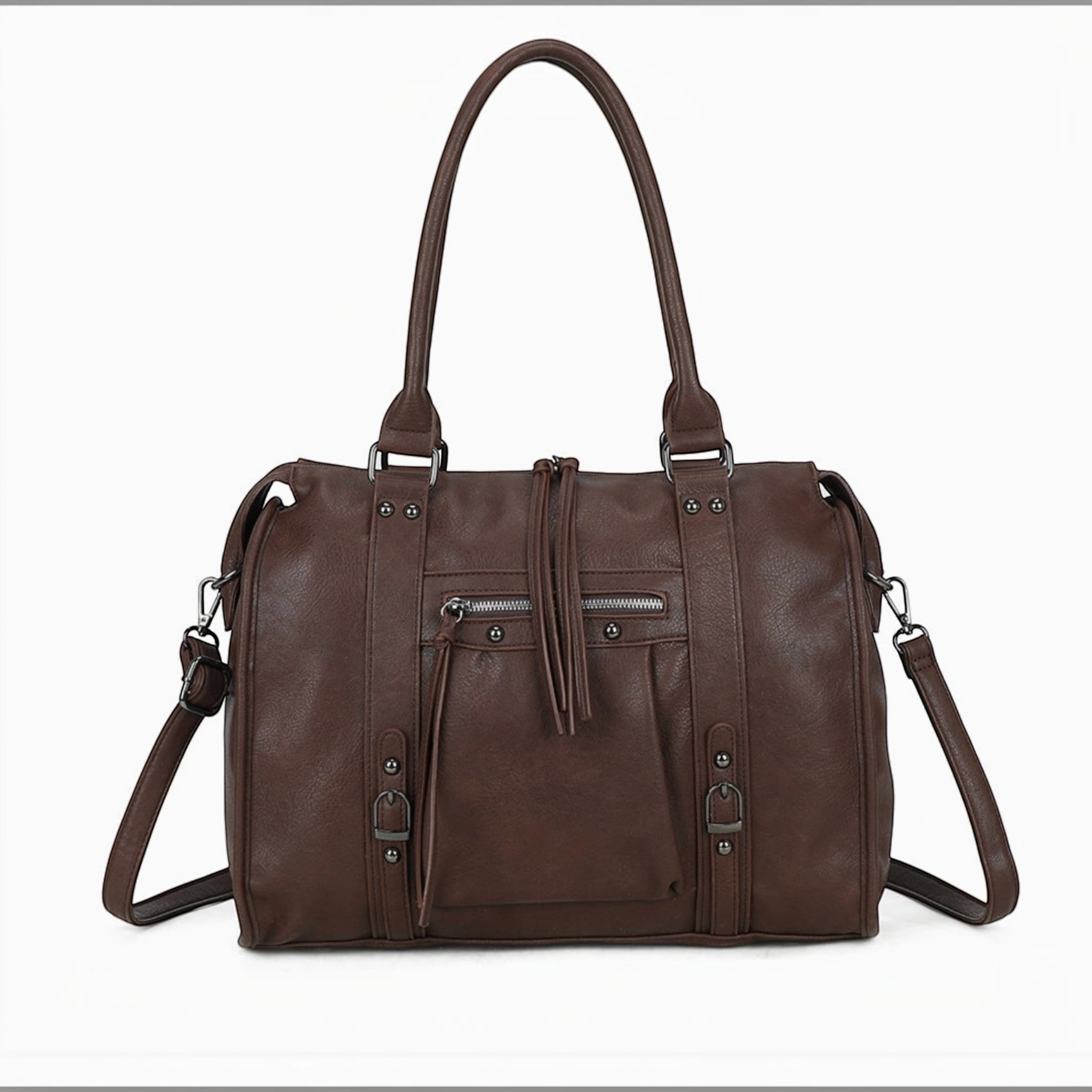 Grand sac cabas marronGALLANTRY en simili cuir mat avec anses, bandoulière et détails métalliques élégants.