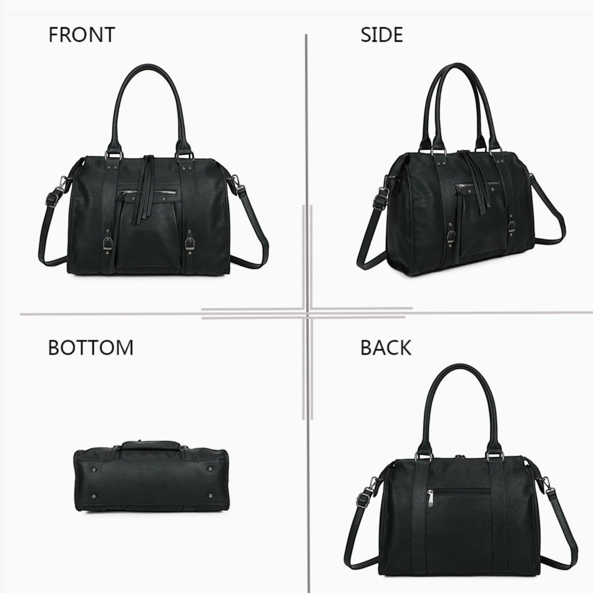 Sac cabas noirGALLANTRY en simili cuir mat avec anses, bandoulière et détails métalliques dorés.
