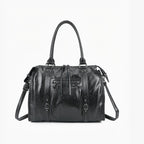 Sac de cours noir GALLANTRY en simili cuir brillant, format A4 avec poches zippées et bandoulière amovible.
