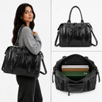 Sac de cours noir GALLANTRY en simili cuir brillant avec poches zippées, format A4 spacieux pour femme
