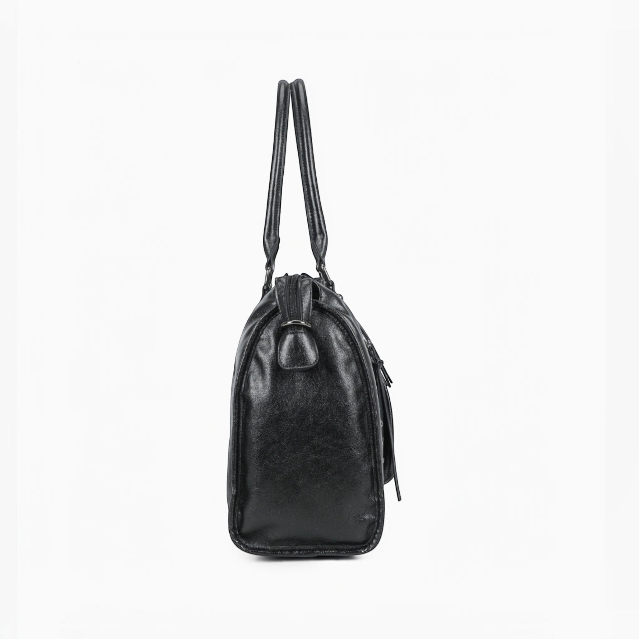 Sac de cours BROCK GALLANTRY noir en simili cuir brillant, format A4 avec anses et fermeture zippée.