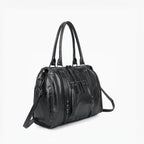 Sac de cours noir GALLANTRY en simili cuir brillant, format A4 avec bandoulière et poches zippées.