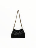 Sac à main  LOUISA LEE en cuir de vachette noir irisé avec effet plissé et bandoulière en chaîne dorée