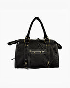 Sac fourre-tout noir en cuir suède LOUISA LEE Capucine Large, fabrication italienne, idéal pour le travail.