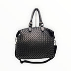 Sac LOUISA LEE Luz noir en cuir de vachette tressé washed, fabrication italienne élégante et spacieuse.