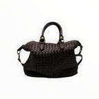 Sac à main LOUISA LEE Luz en cuir de vachette tressé marron effet washed, fabriqué en Italie, vendu