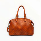 Sac à main  LOUISA LEE en cuir de vachette tressé washed marron, fabrication italienne élégante.