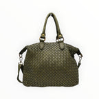 Sac LUZ LOUISA LEE par en cuir de vachette tressé vert olive, fabriqué en Italie avec doublure en coton.