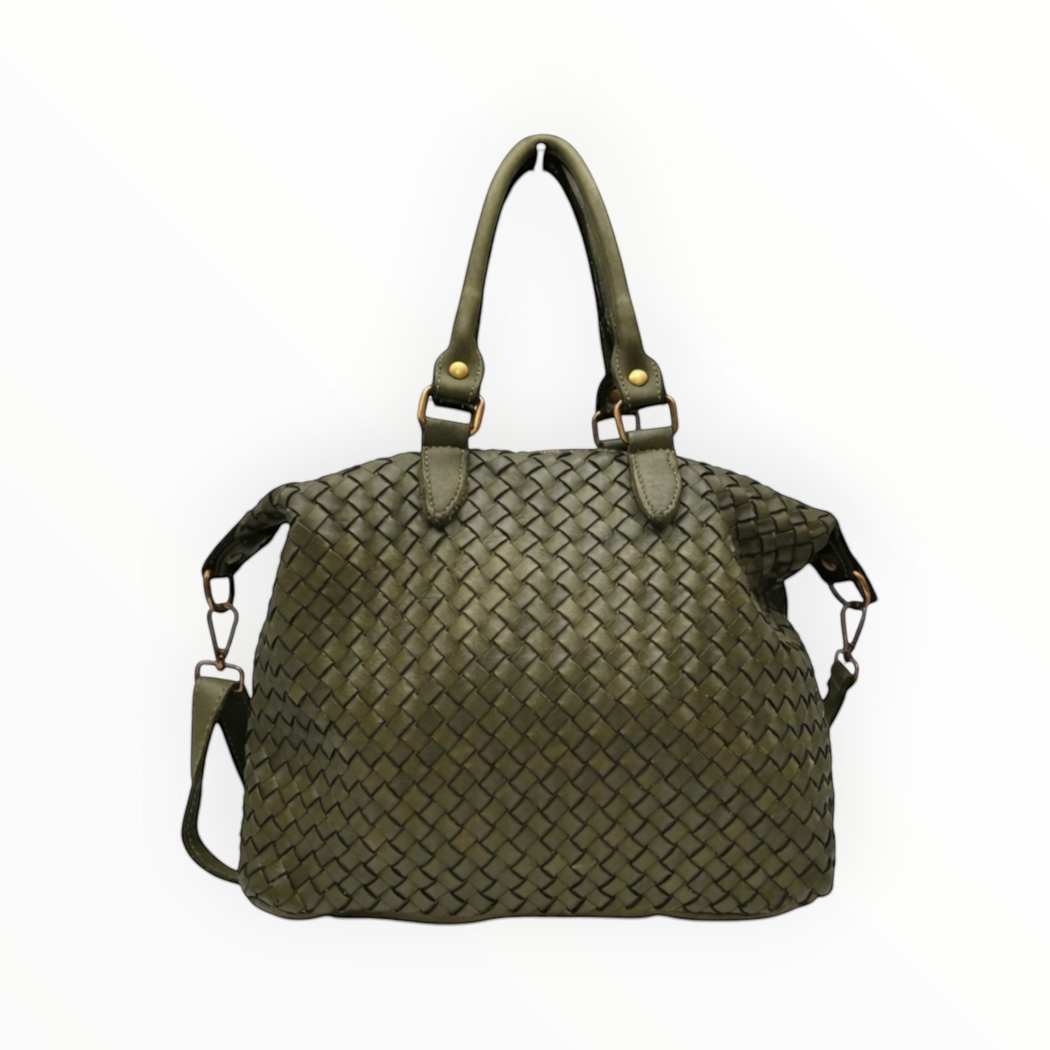 Sac LUZ LOUISA LEE par en cuir de vachette tressé vert olive, fabriqué en Italie avec doublure en coton.
