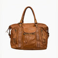 Grand cabas BROCK LOUISA LEE Margot en cuir de vachette washed marron avec poches zippées et finitions artisanales.