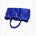 Sac à main bleu électrique LOUISA LEE en cuir brossé, grand volume, détails dorés, idéal pour ordinateur 16 pouces.